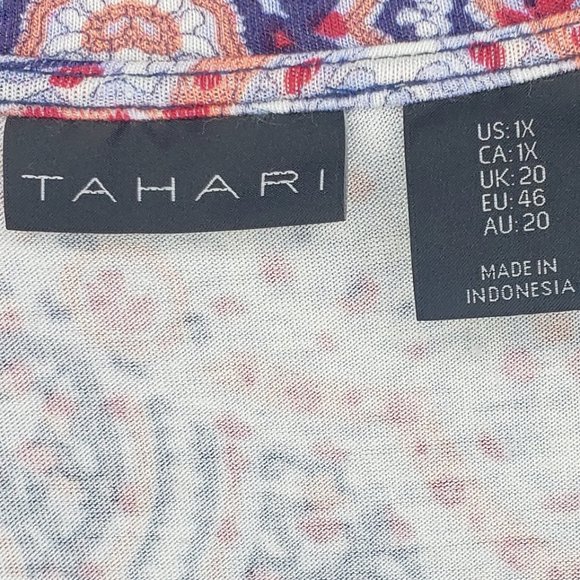 TAHARI BOHO ORANGE BLUE WHITE LOOSE FIT TUNIC TOP - Picture 5 of 6